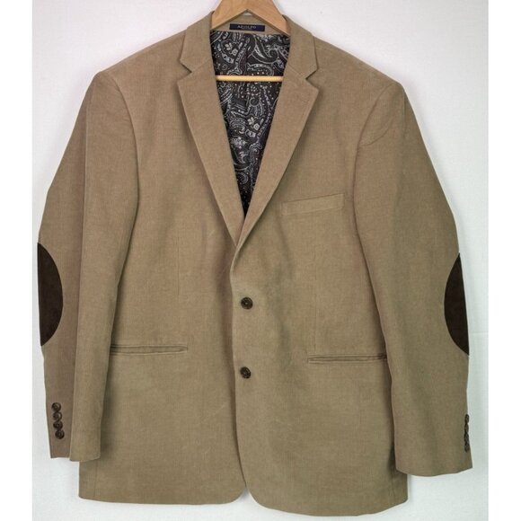 Adolfo Tan Corduroy Blazer Sportcoat Jacket Elbow Patches Preppy Casual Sz 46R - Picture 1 of 9